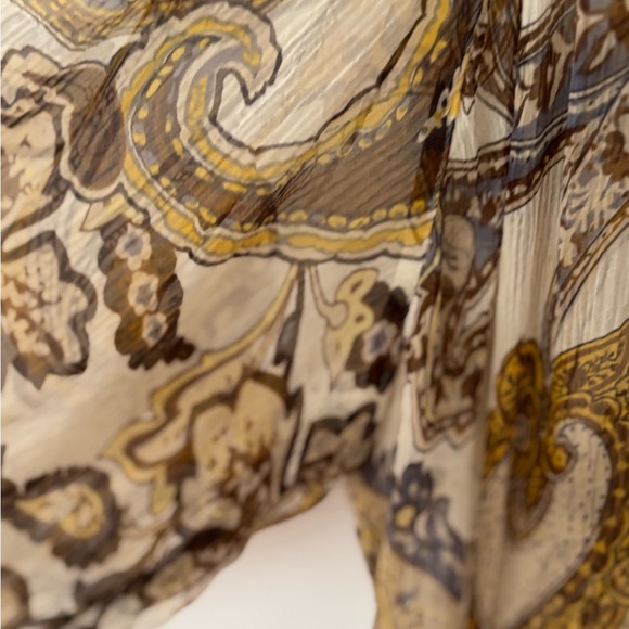 Karen Kane briwn gold silk floral sheer peasant tunic blouse. Size XL - Picture 7 of 8